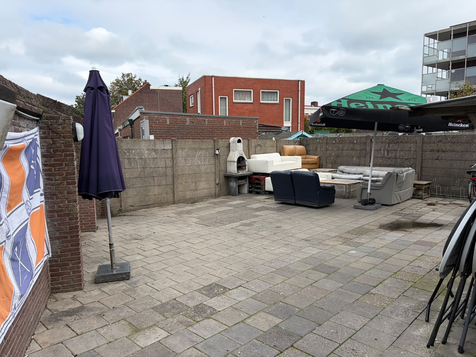 Overzicht van de tuin en lounge